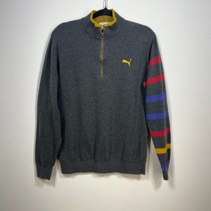 Puma Sweater Mens Grey Pullover 1/4 Zip Sweatshirt Knit Long Sleeve, Size M